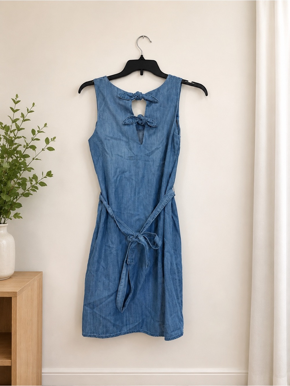 Market & Spruce Blue Chambray Tie Waist Knee Length Dress Size S - Picture 4 of 7